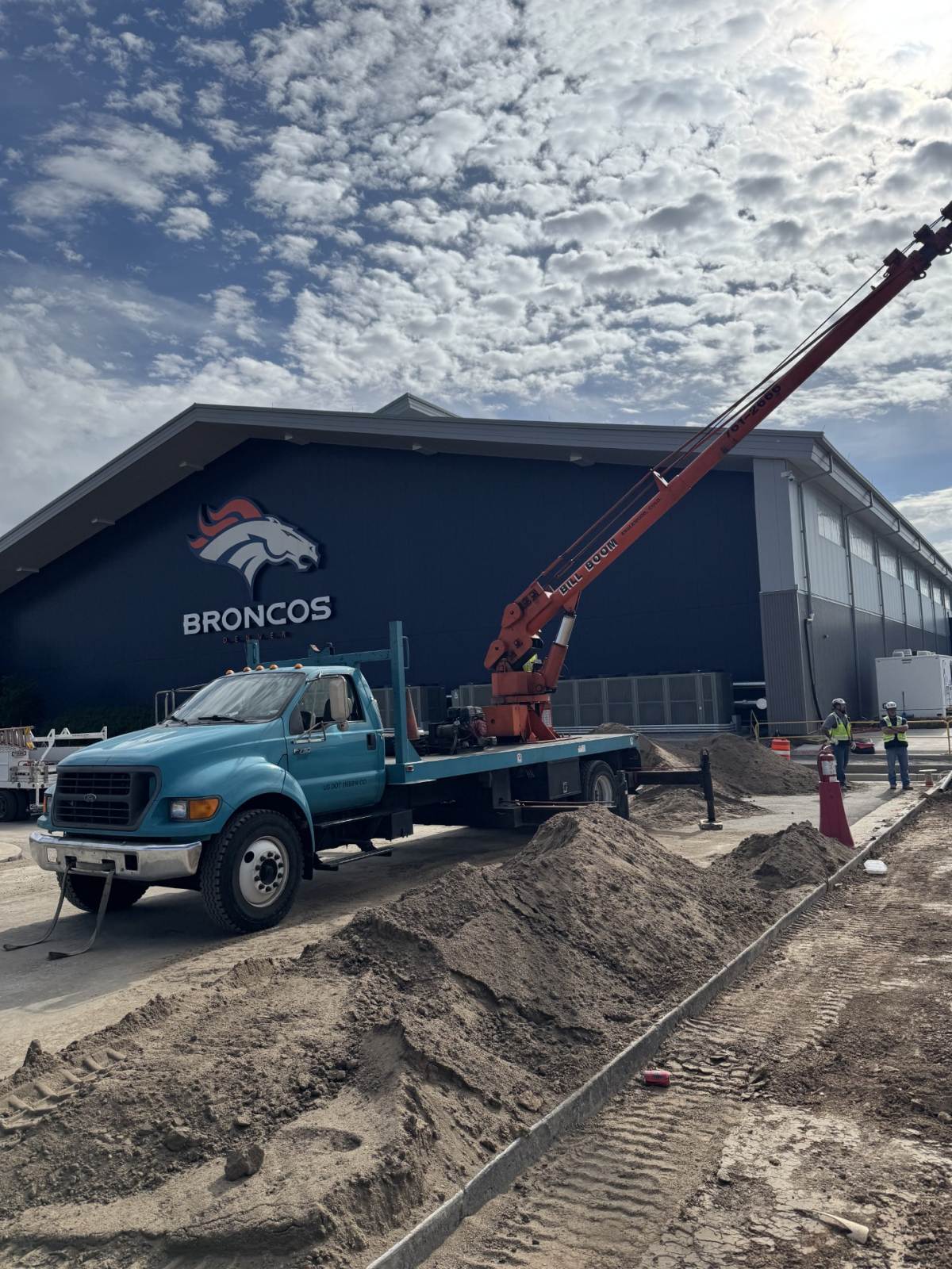 Bill Boom boom truck on a job at the Denver Broncos facility in Englewood, Colorado
